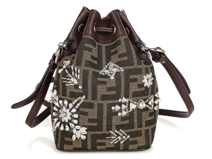 Fendi Crystal Embellished Mini FF Mon Tresor Bucket Bag