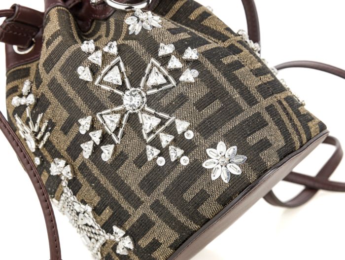Fendi Crystal Embellished Mini FF Mon Tresor Bucket Bag