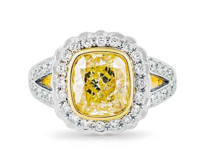 Fancy Yellow Cushion Cut Diamond Ring