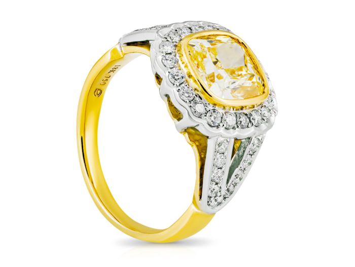 Fancy Yellow Cushion Cut Diamond Ring