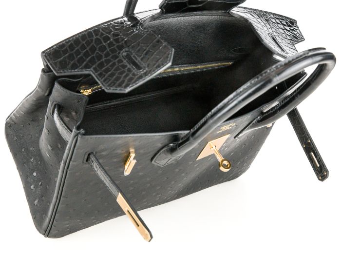 Hermes Black Shiny Alligator and Ostrich Birkin Touch 30cm Bag - Image 5