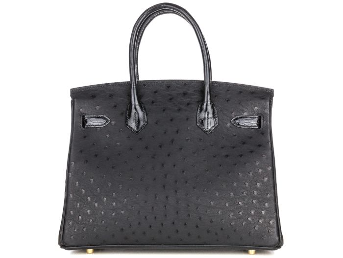 Hermes Black Shiny Alligator and Ostrich Birkin Touch 30cm Bag - Image 6