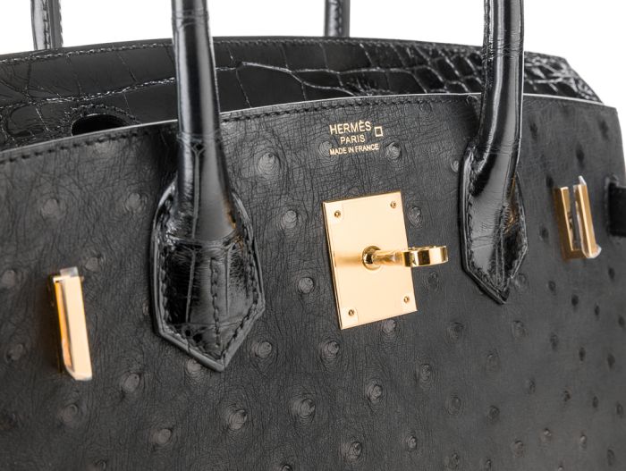 Hermes Black Shiny Alligator and Ostrich Birkin Touch 30cm Bag - Image 4