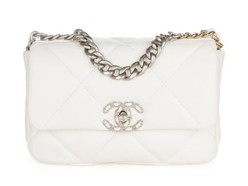 Chanel 19 Medium White Leather Single Flap Bag