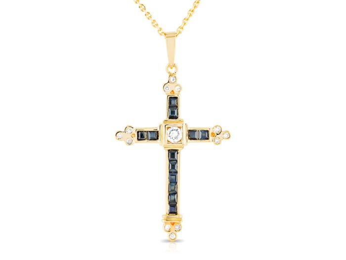 Diamond & Sapphire Cross Necklace (1)