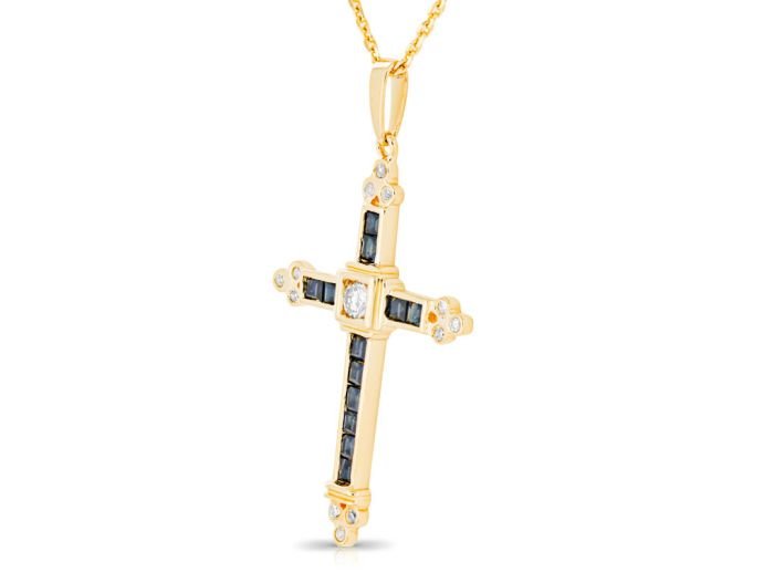 Diamond & Sapphire Cross Necklace - Image 2