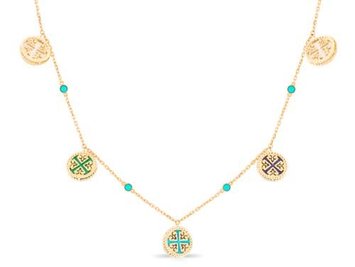 Lace Petite Diamond Necklace with Condensed Turquoise, Lapis Lazuli, Malachite and Mother of Pearl