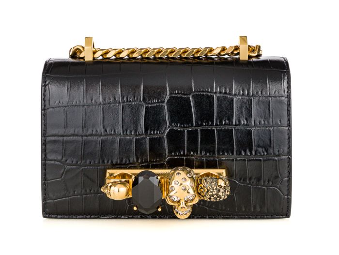 Alexander McQueen Embellished Black Croc-Effect Leather Bag (2)