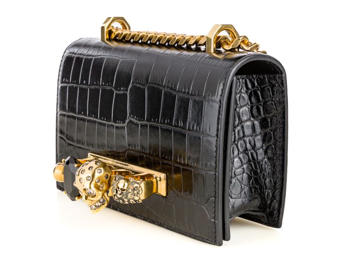 Alexander McQueen Embellished Black Croc-Effect Leather Bag - Image 2