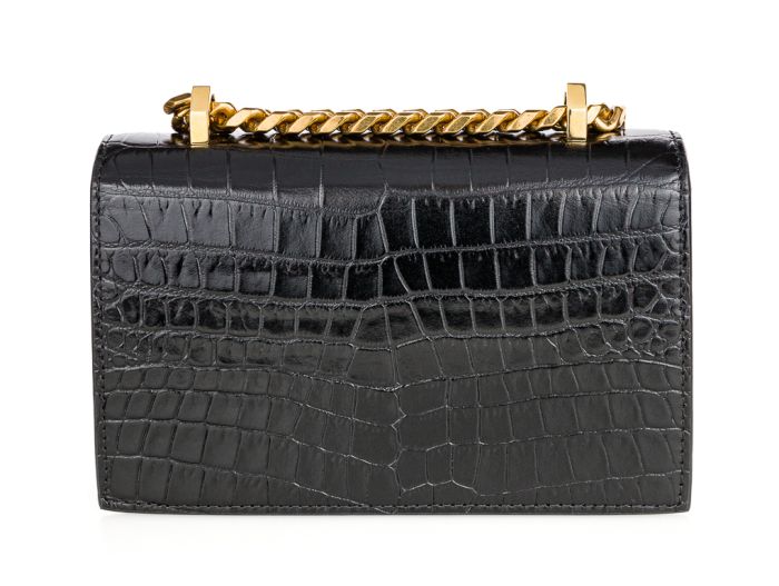 Alexander McQueen Embellished Black Croc-Effect Leather Bag - Image 3