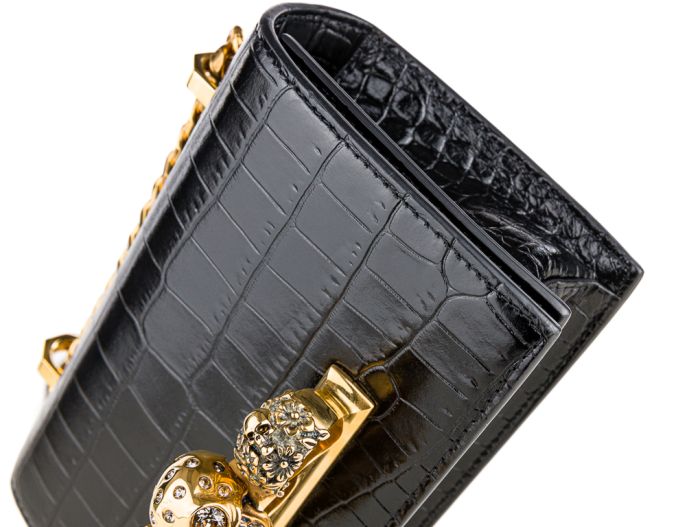Alexander McQueen Embellished Black Croc-Effect Leather Bag - Image 4