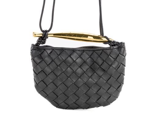Bottega Veneta Sardine Black Leather Top Handle Bag
