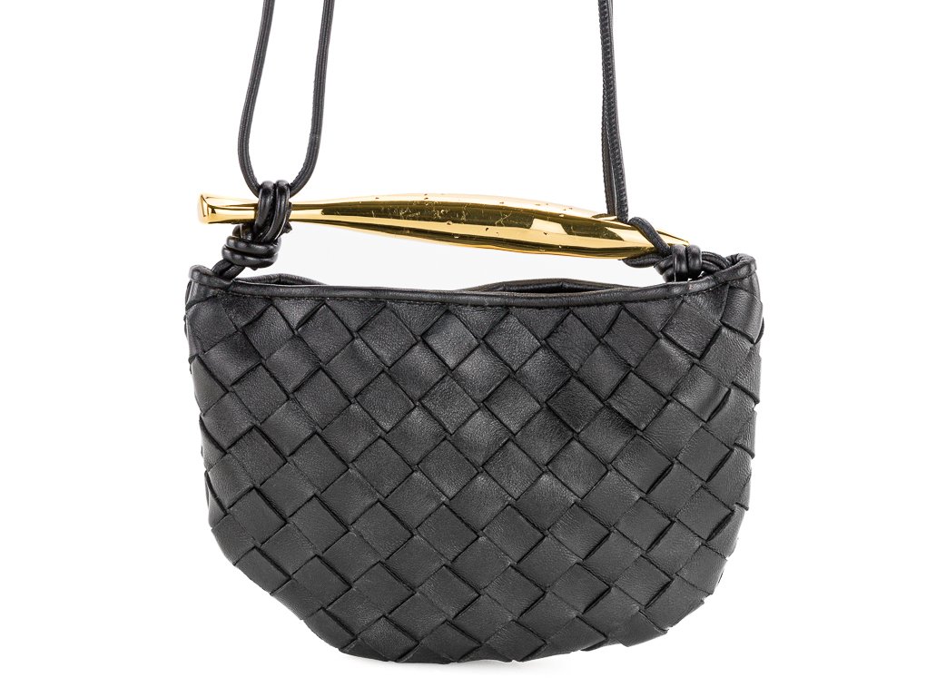 Bottega Veneta Sardine Black Leather Top Handle Bag
