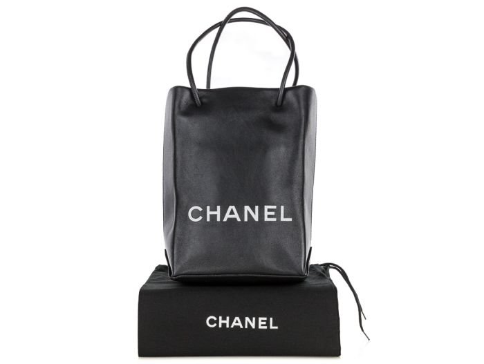 Chanel Black & White Lambskin Mini Shopping Bag Tote (1)