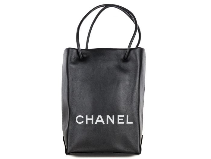 Chanel Black & White Lambskin Mini Shopping Bag Tote (2)