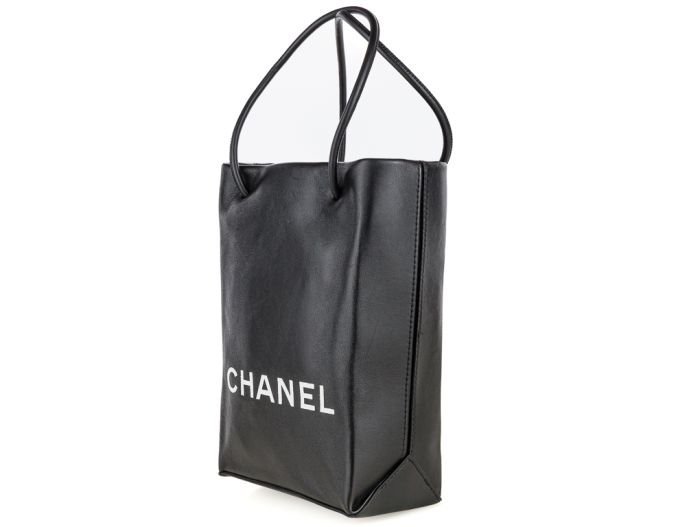 Chanel Black & White Lambskin Mini Shopping Bag Tote - Image 2