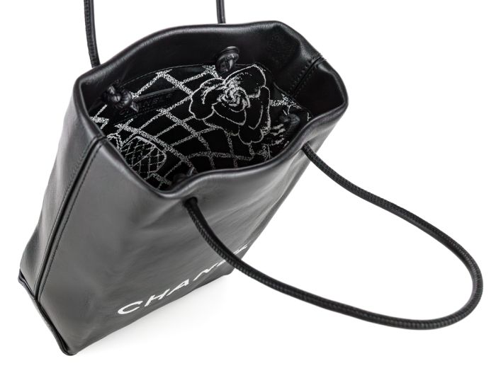 Chanel Black & White Lambskin Mini Shopping Bag Tote - Image 5