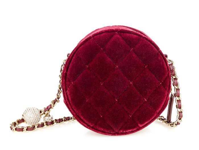 Chanel Burgundy Velvet Pearl Crush Round Bag - Image 4