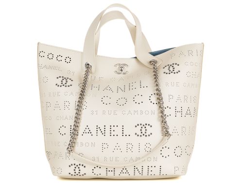Chanel Cream Calfskin Eyelet Perforated Tote