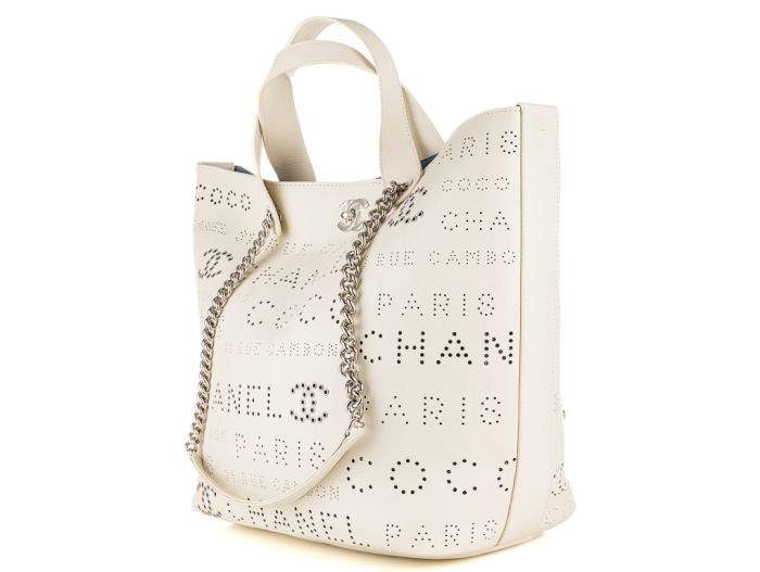 Chanel Cream Calfskin Eyelet Perforated Tote - Image 2
