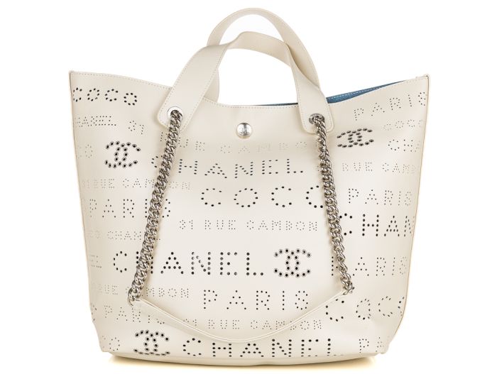 Chanel Cream Calfskin Eyelet Perforated Tote - Image 5