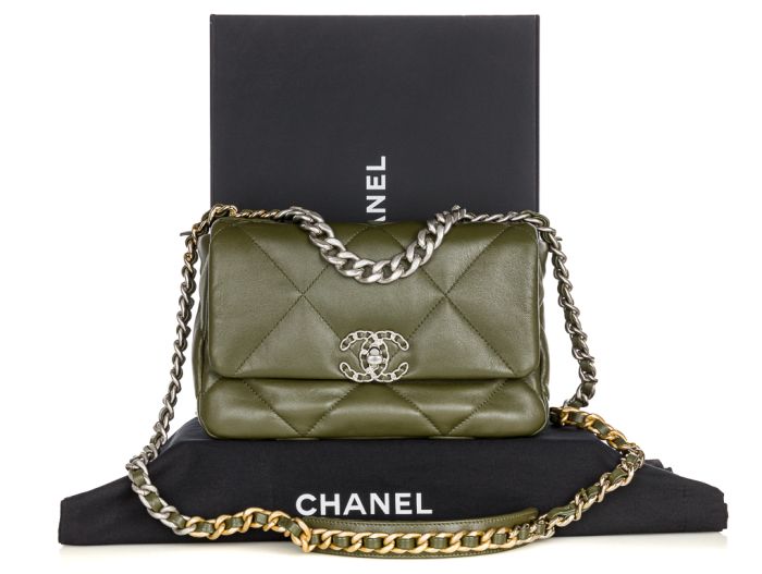 Chanel Khaki Lambskin 19 Single Flap Bag - Image 6