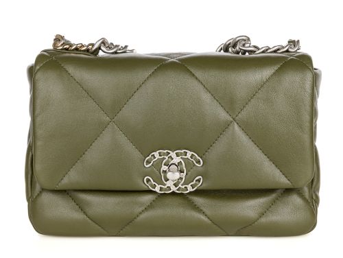 Chanel Khaki Lambskin 19 Single Flap Bag