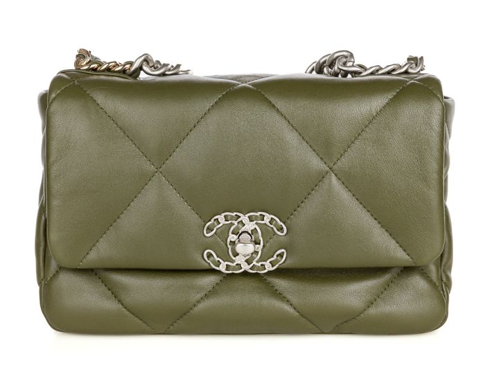 Chanel Khaki Lambskin 19 Single Flap Bag