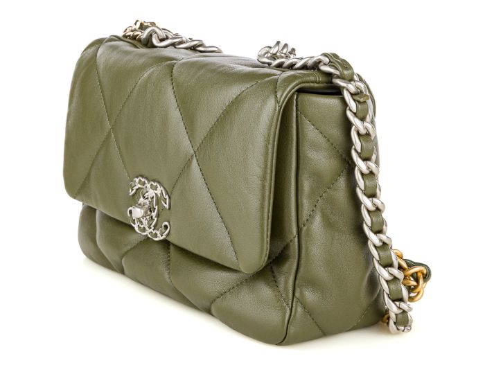 Chanel Khaki Lambskin 19 Single Flap Bag - Image 3