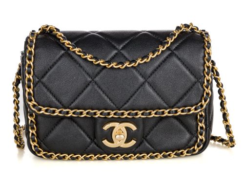 Chanel Small Black Leather Chain Around Flap Bag (2)