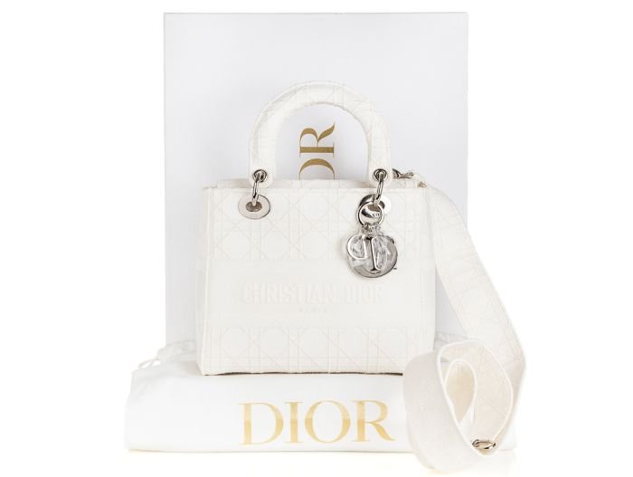 Christian Dior Lady D-lite White Medium Fabric Bag - Image 6