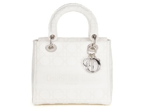 Christian Dior Lady D-lite White Medium Fabric Bag