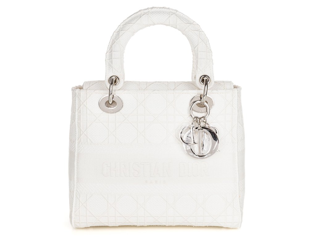 Christian Dior Lady D-lite White Medium Fabric Bag