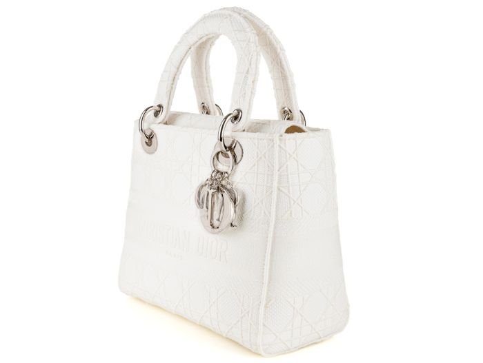 Christian Dior Lady D-lite White Medium Fabric Bag - Image 3