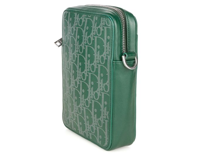 Christian Dior Oblique World Tour Green Leather Messenger Pouch - Image 2