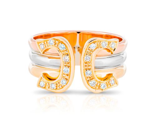 Diamond Lucky Horse Shoe 18ct Three Tone Gold Ring
