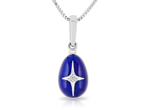 Faberge Blue Enamel Egg Diamond 18ct White Gold Pendant Necklace
