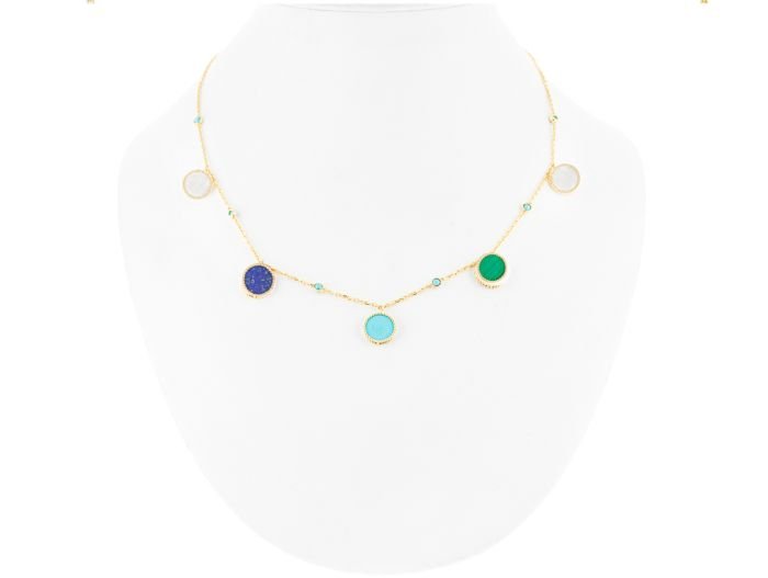Lace Petite Diamond Necklace with Condensed Turquoise, Lapis Lazuli, Malachite and Mother of Pearl (3)