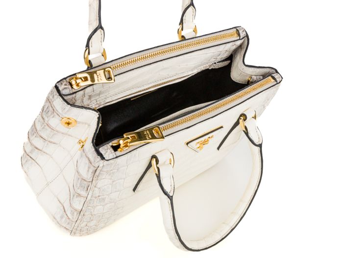 Prada White Small Prada Galleria crocodile leather bag - Image 5