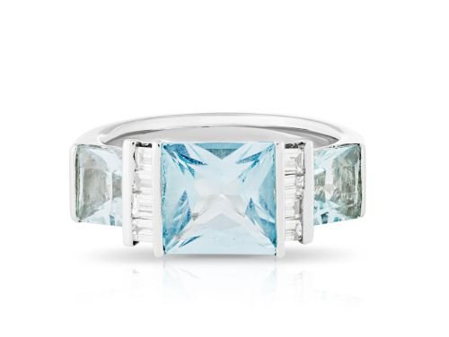 Swiss Blue Topaz & Diamond Ring