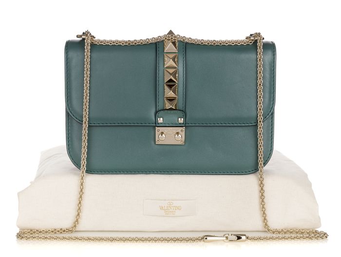 Valentino Garavani Medium Green Glam Lock Rockstud Flap Bag (1)