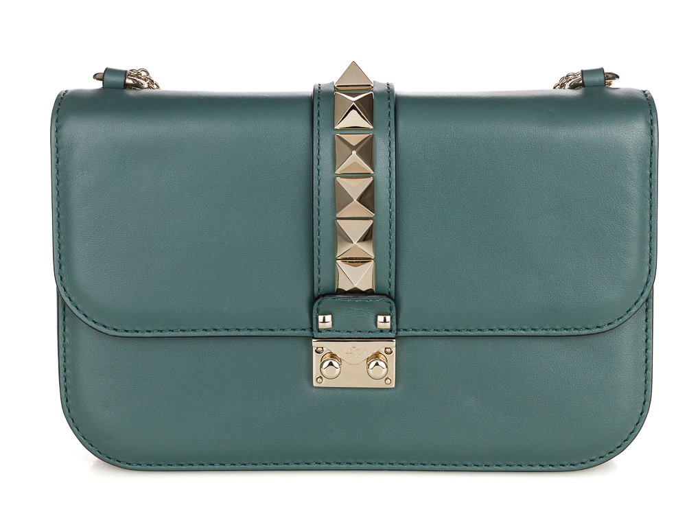Valentino Garavani Medium Green Glam Lock Rockstud Flap Bag (2)