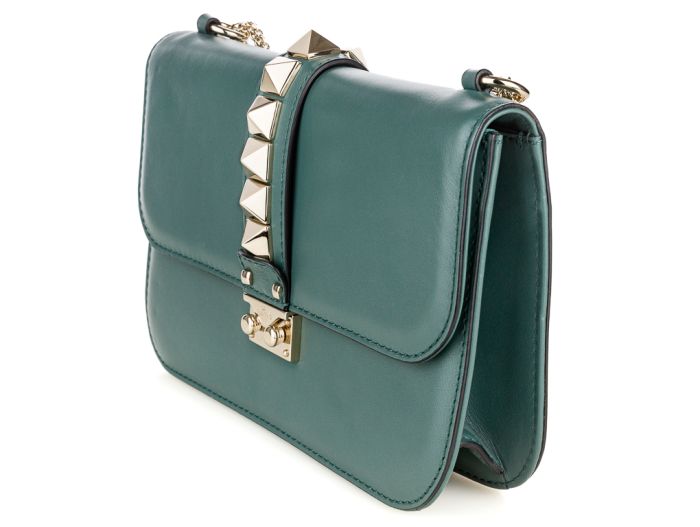 Valentino Garavani Medium Green Leather Glam Lock Rockstud Flap Bag - Image 2