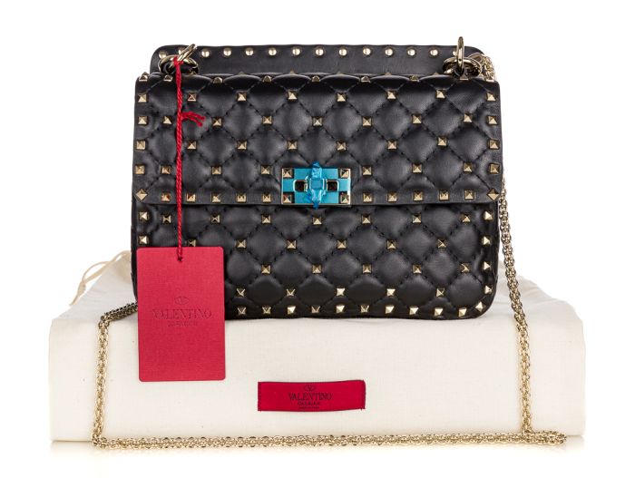 Valentino Medium Nappa Rockstud Spike Black Leather Bag (1)