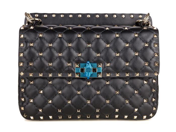 Valentino Medium Nappa Rockstud Spike Black Leather Bag (2)