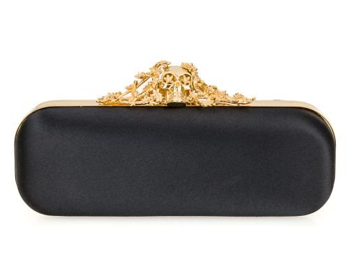 Alexander McQueen Black Satin Clutch Bag