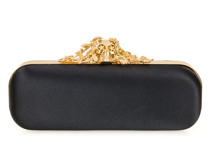 Alexander McQueen Black Satin Clutch Bag