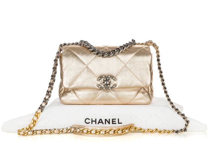 Chanel 19 Metallic Rose Gold Lambskin Leather Small Single Flap (1)