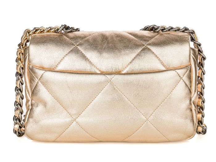 Chanel 19 Metallic Rose Gold Lambskin Leather Small Single Flap - Image 3