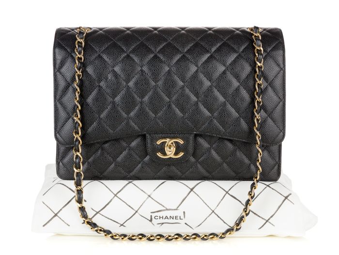 Chanel Black Caviar Leather Maxi Double Flap Bag (1)